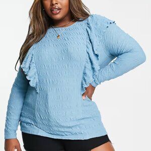 Blue/ Teal long sleeve frill top in teal- UK 24